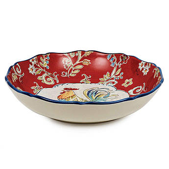 Салатник із кераміки червоний із малюнком півня «Ранок на хуторі» Certified International