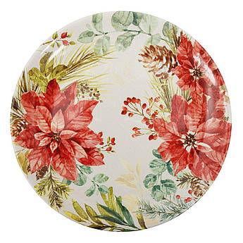 Новорічне блюдо з кераміки круглої форми з пуансеттією "Різдвяна казка" Certified International