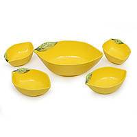 Набор из салатника и 4-х пиал из меламина в виде цитрусов "Аромат лимона" Certified Internation