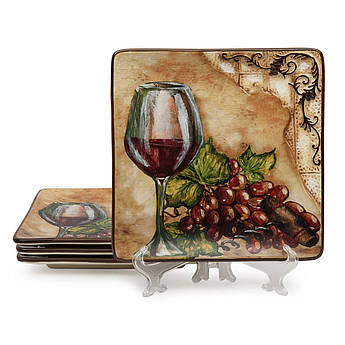 Набір із 4-х квадратних тарілок для салату на винну тематику "Тосканський натюрморт" Certified International