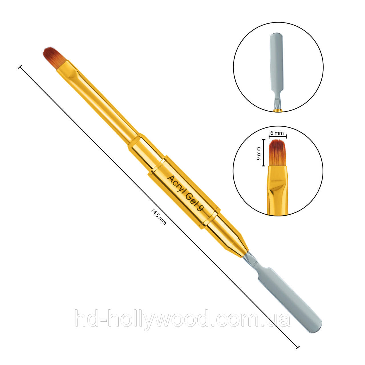 Пензлик двосторонній для манікюру Acryl Gel 9 мм / Шпатель, фото 1
