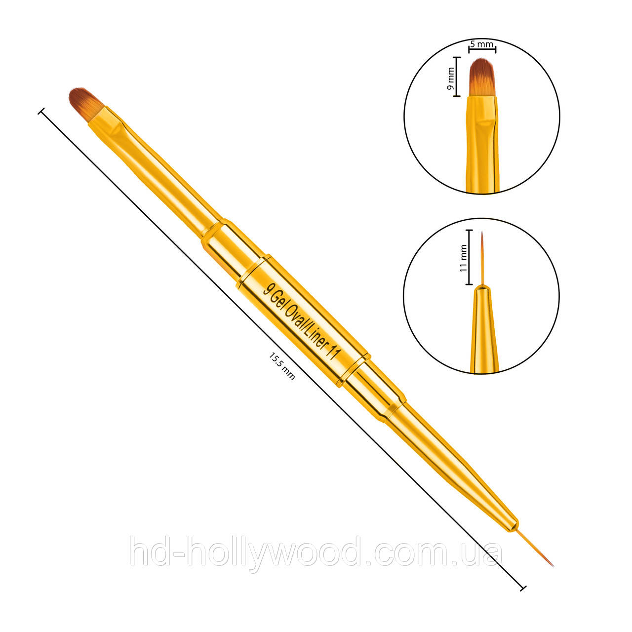 Пензлик двосторонній для манікюру 9 Gel Oval / Liner 11, фото 1
