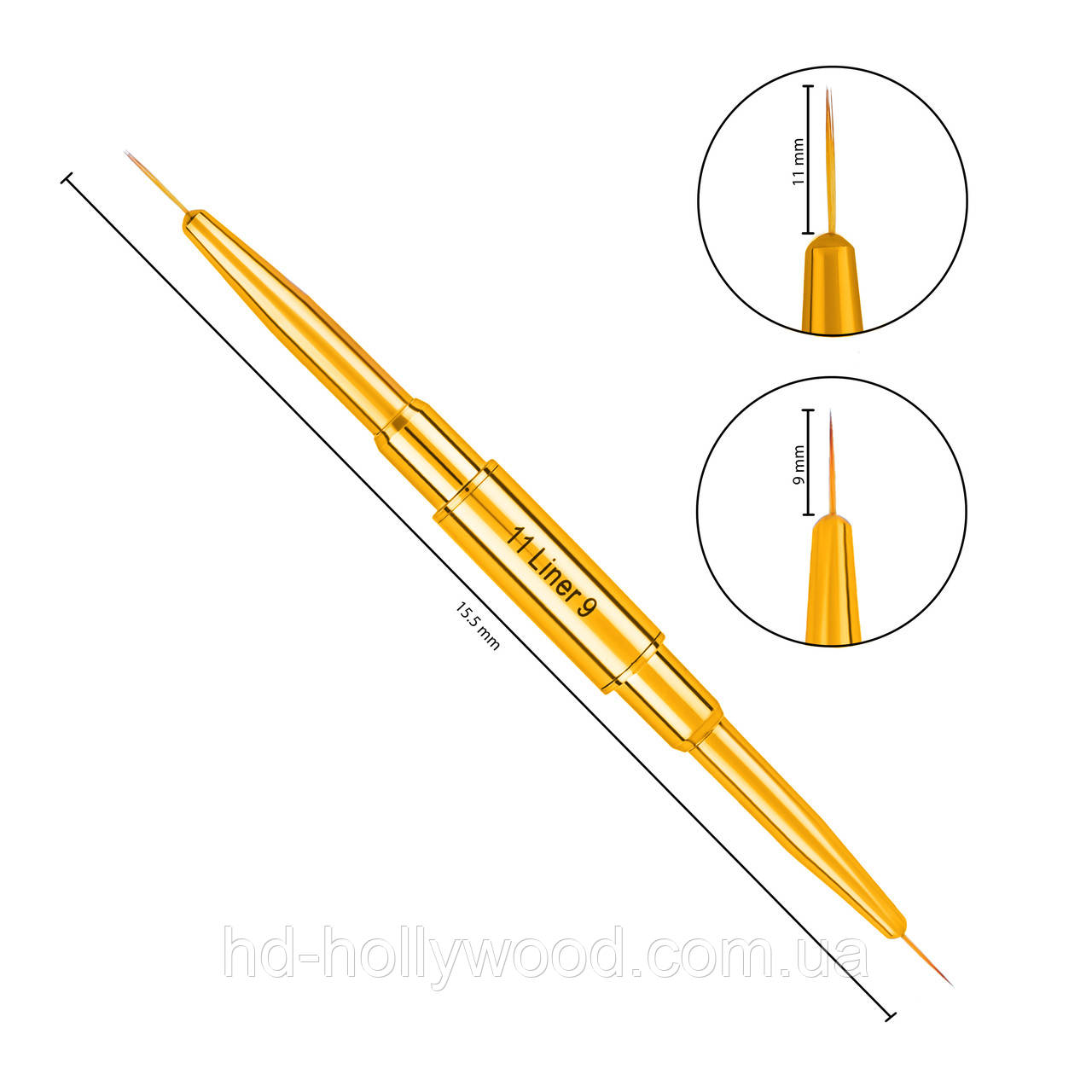 Пензлик двосторонній для манікюру Liner 9 мм / 11 мм, фото 1