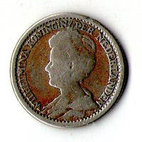 Нидерланды 25 центов, 1918 год серебро Королева Вильгельмина №1096