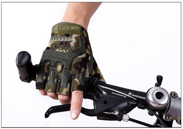 Спортивні тактичні рукавички з півпальцями Хакі Захисний, фото 1