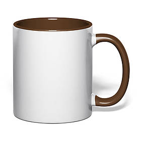 Чашка для сублімації кольорова всередині та ручка 330 мл (коричневий)