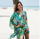 Стильна жіноча пляжна туніка із зав'язками на вирізі, розмір універсальний 42-46, зелений, фото 4