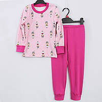 Пижама для девочки (кофта с длинным рукавом и штаны) трикотажная розовая с рисунком хб интерлок, Ладан