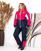 Женский зимний лыжный костюм с водонепроницаемой защитой брюки на подтяжках !!! в больших размерах 48/50, малина