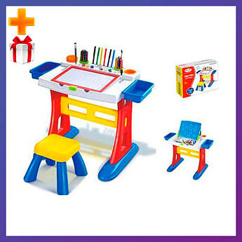 Дитячий стіл мольберт трансформер для малювання HM1102A зі стільчиком на ніжках + Подарунок