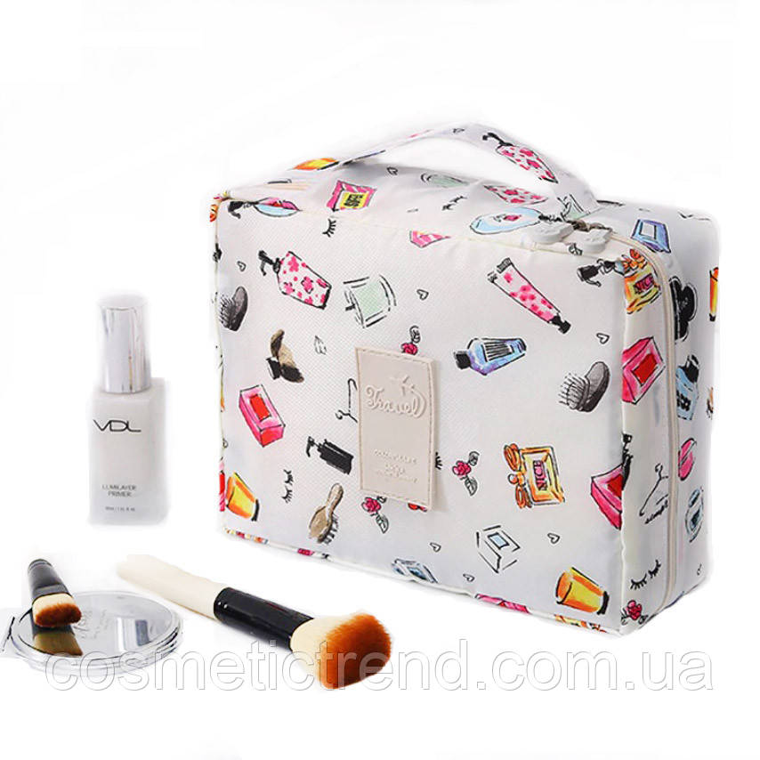 Косметичка/несесер жіноча дорожня Trevel Season Bag Cosmetica 2 (біла з малюнком) 22*17*8 см