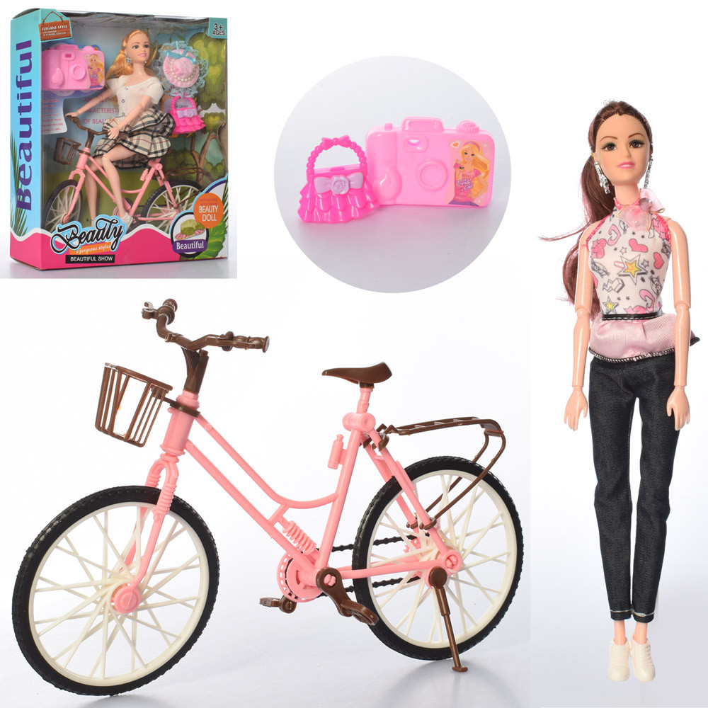 Лялька з рожевим велосипедом та аксесуарами, фото 1