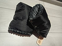 Муфты рукавички на коляску черные на плюше кнопках плащевка оксфорд теплые зимние объемные
