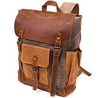 Рюкзак з боковими кишенями чоловічий canvas Vintage 20112 Світло-сірий Текстиль з натуральною шкірою