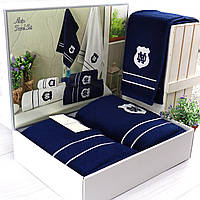 Мужской набор полотенец на подарок Alain, Темно-синий, 30х50-1шт. 50х100-1шт. 70х140-1шт