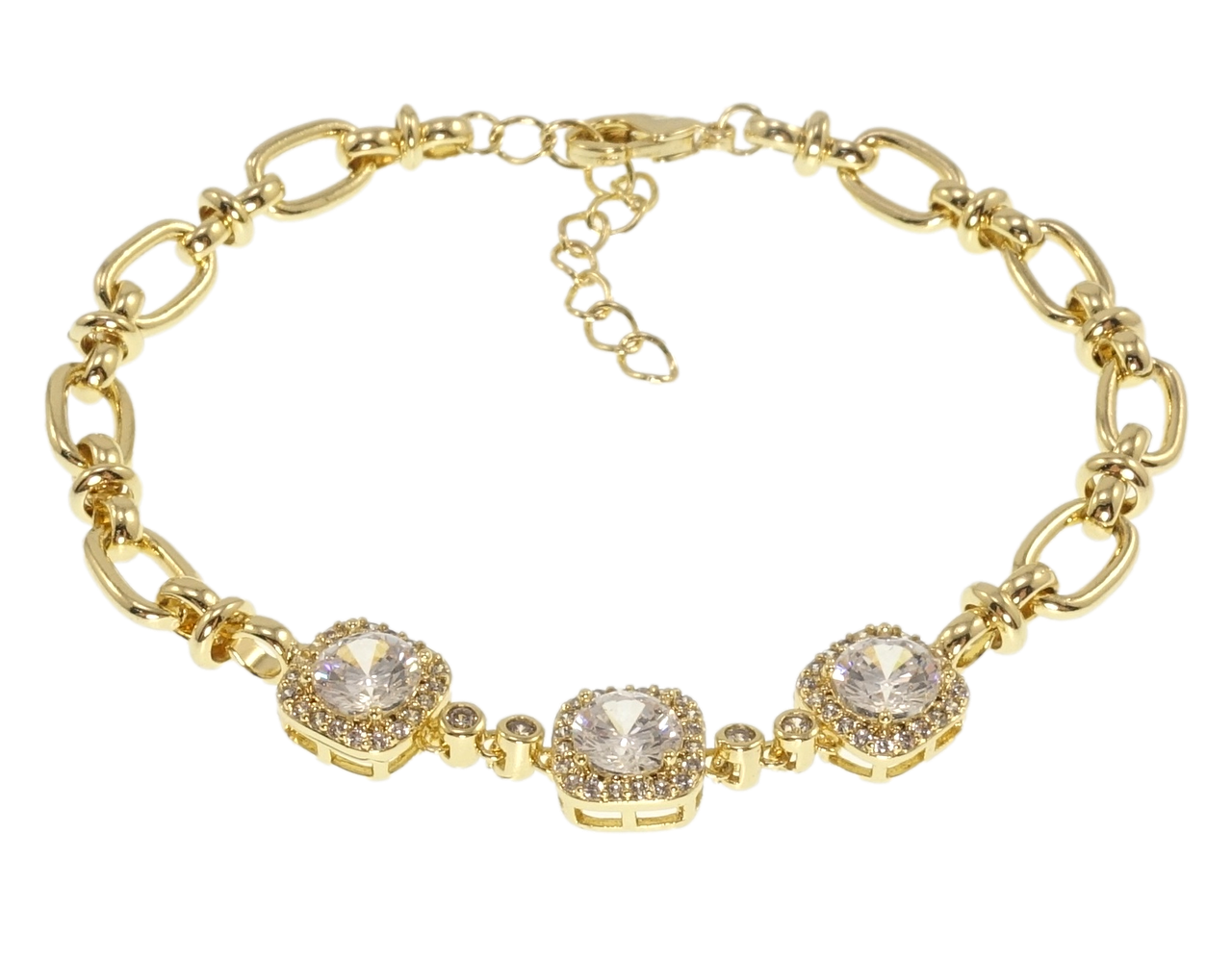 Браслети Xuping JEAN GOUJON Позолота 14K "Три кристали" розмір з дод.ланцюжком 16-19см х 3-5мм