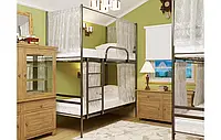 Кровать двухъярусная FLY DUO со шторками МК. Двухэтажная кровать в детскую из металла шторки