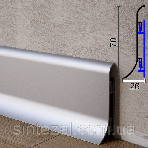 Алюмінієвий плінтус для паркету та ламінату Profilpas Metal Line 98/7SF, 70х26х2000мм. Італія
