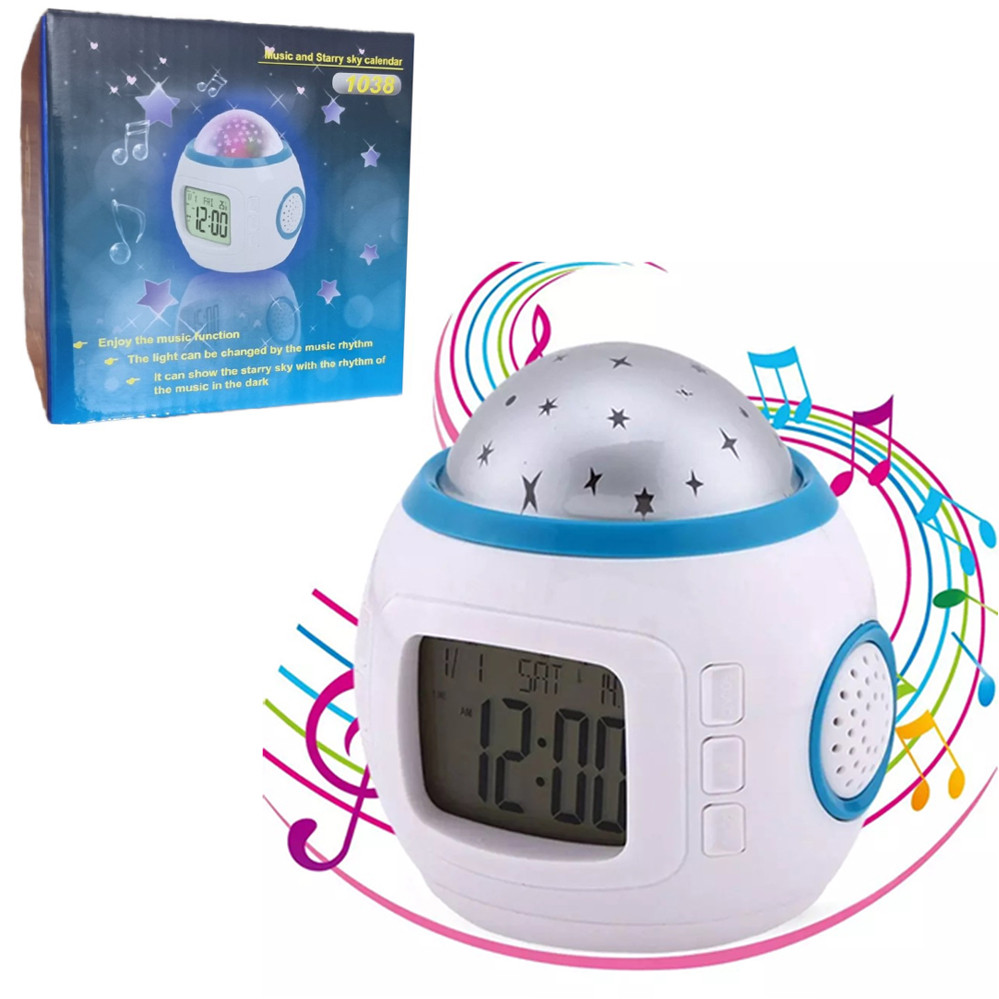 Дитячий нічник музичний проектор Зіркове небо Цифровий Будильник годинник Настільний Starry Sky 1038