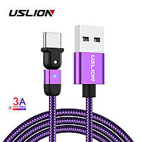 Поворотный Кабель Type-C - USB (1m) на 180° USLION US0132 Purple Провод для Быстрой Зарядки Смартфонов 3.0A