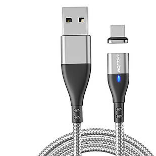 Магнітний Кабель microUSB — USB (2m) USLION US0159M Silver Провід для Заряджання Телефону Fast Charging 3A та