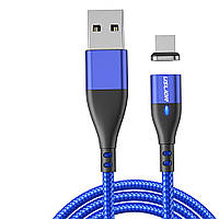 Магнитный Кабель microUSB - USB (2m) USLION US0159M Blue Провод для Зарядки Телефона Fast Charging 3A и