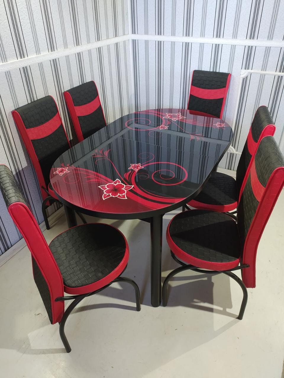 Комплект ОВАЛ стеклянный стол для кухни и 6 стульев Турция (140*85см ...