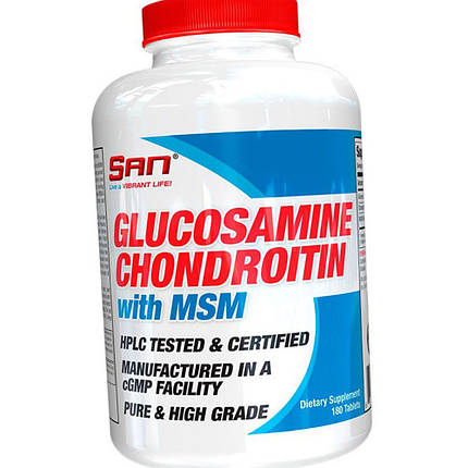 Для суглобів і зв'язок SAN Glucosamine Chondroitin MSM 180 таб, фото 2
