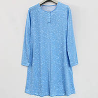 Женская Ночная рубашка с длинным рукавом хлопковая голубого цвета с мелким рисунком, Ладан 52