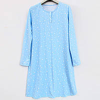 Женская Ночная рубашка с длинным рукавом хлопковая голубого цвета с мелким рисунком, Ладан 50