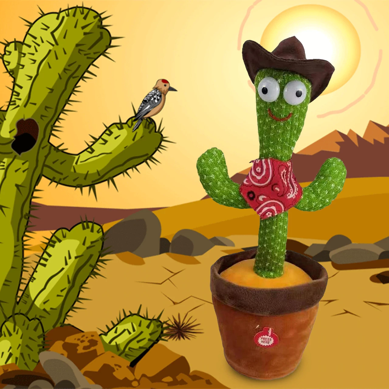 Грандіозний кактус, що співає пісні з підсвічуванням Dancing Cactus TikTok іграшки Повторення кактуса кактуса зелений