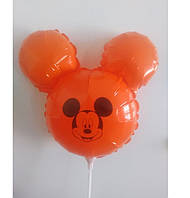 Повітряна кулька з паличкою Міккі Маус, голова, фольгована, помаранчева