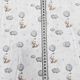 Фланель для пелюшок хмари, ведмедики та сірі зірки на білому, ш. 240 см, фото 3