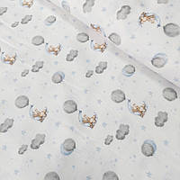 Фланель для пеленок облака, мишки и серые звезды на белом, ш. 240 см