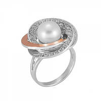 Серебряное кольцо с жемчугом комбинированное с золотом