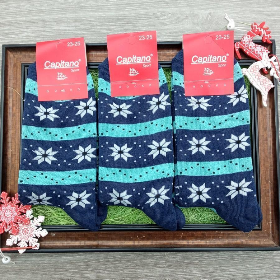 Шкарпетки жіночі махрові високі з орнаментом Capitano 23-25р бірюзова смужка 30033504, фото 1