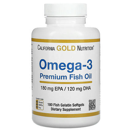 Омега-3 Premium fish oil риб'ячий жир California Gold Nutrition 100 softgels, фото 1