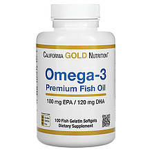 Омега-3 Premium fish oil риб'ячий жир California Gold Nutrition 100 softgels