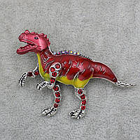 Брошь металлическая серебристая Динозавр с сапфирами покрыта цветной эмалью размер изделия 60х40 мм
