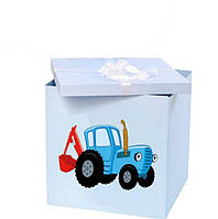 Коробка-сюрприз велика 70х70 см (Синій трактор) + наклейки + напис і декор (колір коробки може бути різний)