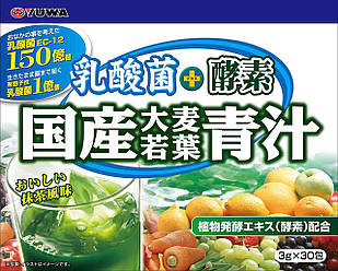 Yuwa Lactic Acid Bacteria + Enzyme Domestic Barley Wakaba Green Juice Зелений сік, смак матча, 30 саше. До 06/2028
