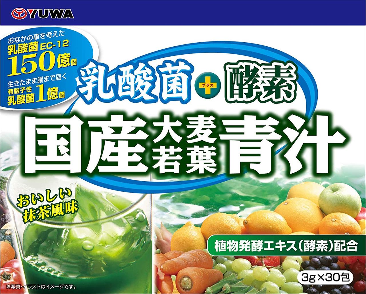 Yuwa Lactic Acid Bacteria + Enzyme Domestic Barley Wakaba Green Juice Зелений сік, смак матча, 30 саше. До 06/2028
