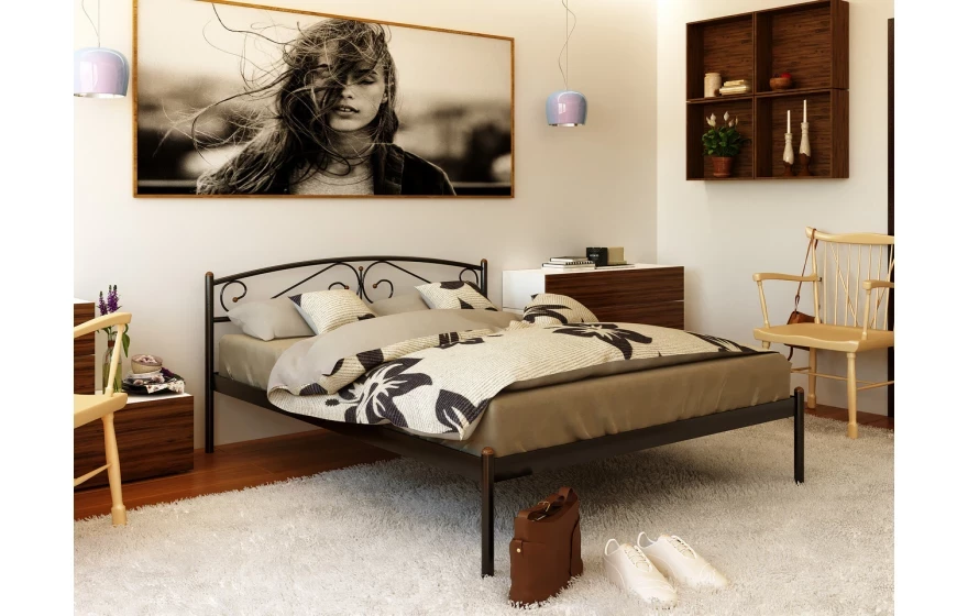 Ліжко двоспальне металеве VERONA-1 Метакам. Ліжко в спальню з металу в стилі лофт Loft