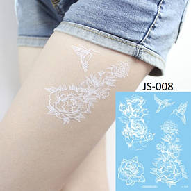 Флеш Тату. 16*12 См. Тимчасова. Перевідна. Набір, Білі Татуювання, На Обличчі, Квіти, Колібрі, Птахи, Півонії, Js-008