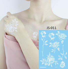 Флеш Тату. 16*12 См. Тимчасова. Перевідна. Набір, Білі Татуювання, На Обличчі, Троянда, Квіти, Js-011 (S), Білі