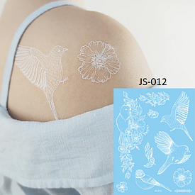 Флеш Тату. 16*12 См. Тимчасова. Перевідна. Набір, Білі Татуювання, На Обличчі, Квіти, Птахи, Js-012 (S), Білі