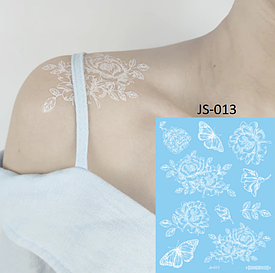 Флеш Тату. 16*12 См. Тимчасова. Перевідна. Набір, Білі Татуювання, На Обличчі, Метелики, Квіти, Півонії, Js-013 (S),