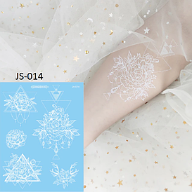 Флеш Тату. 16*12 См. Тимчасова. Перевідна. Набір, Білі Татуювання, На Обличчі, Геометрія, Квіти, Півонії, Js-014 (S),