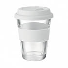Скляний стакан з силіконовою кришкою та манжетою ASTOGLASS 350 мл білий