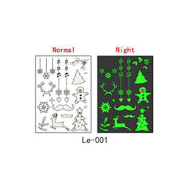 Флеш тату. 21*15 см, Тимчасова, перекладна, Набір, Новий рік, Зима, Люмінесцентні, Ялинки, Музика, Вуса,